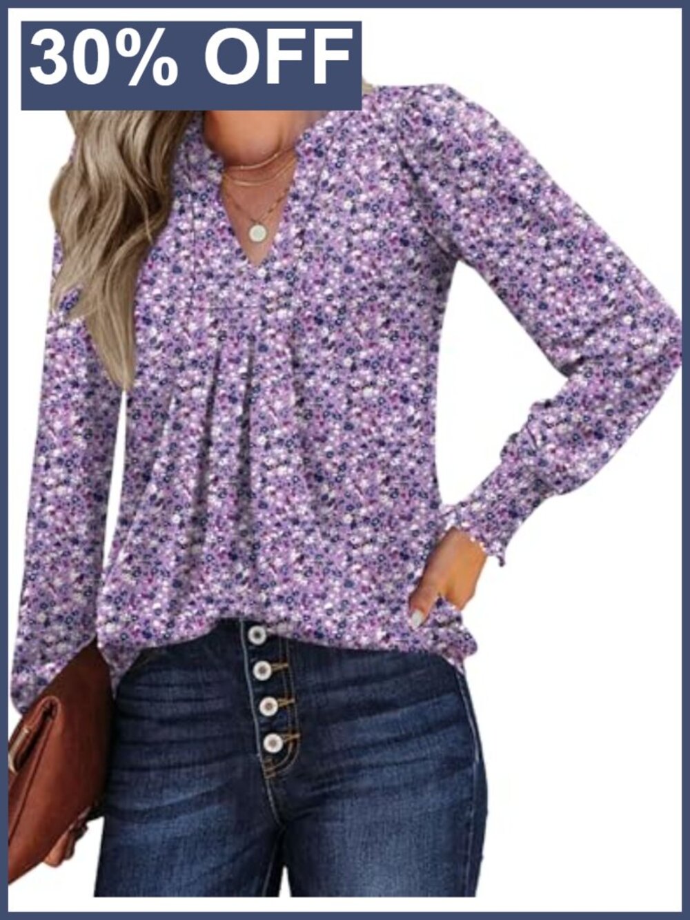 V Neck Long Sleeve Blouse with Ruffle Cuffs and Puff Sleeves